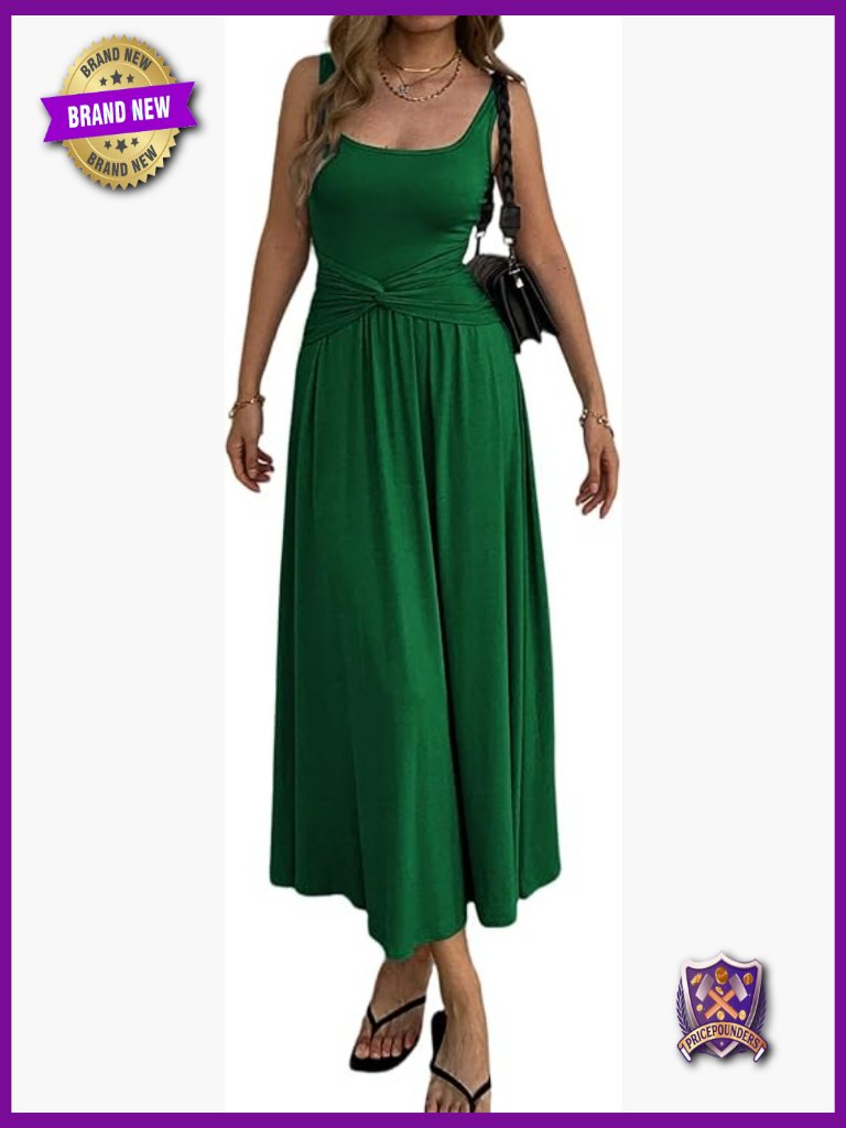 Women's Summer Mock Knot Front Maxi Dress Sleeveless Square Neck Corset Ruched
